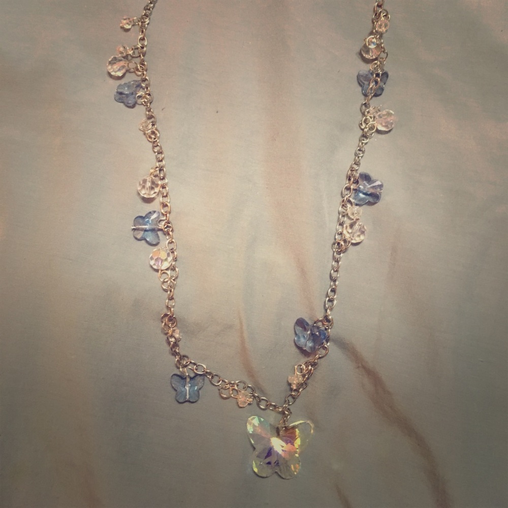 Silver and crystal butterfly necklace/earrings
